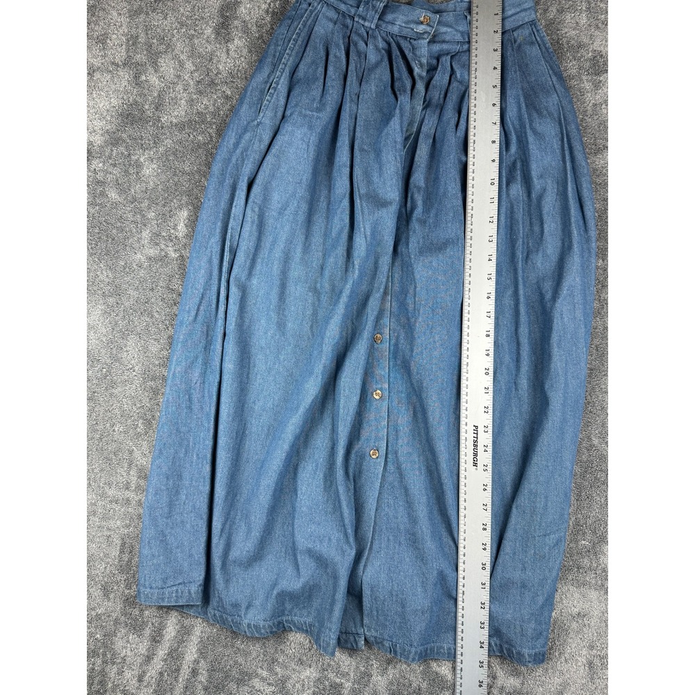 Vintage Charter Club Denim Maxi Skirt Blue Pleated Button Front Cotton Sze 4 Y2K - Picture 11 of 11